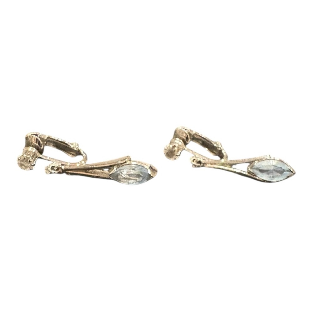 Avon Vintage Silver Marquise Blue Rhinestone Clip-On Earrings J13